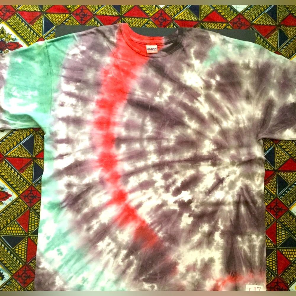 Men’s one of a kind, tie dye Red Black & Green  Tee Shirt